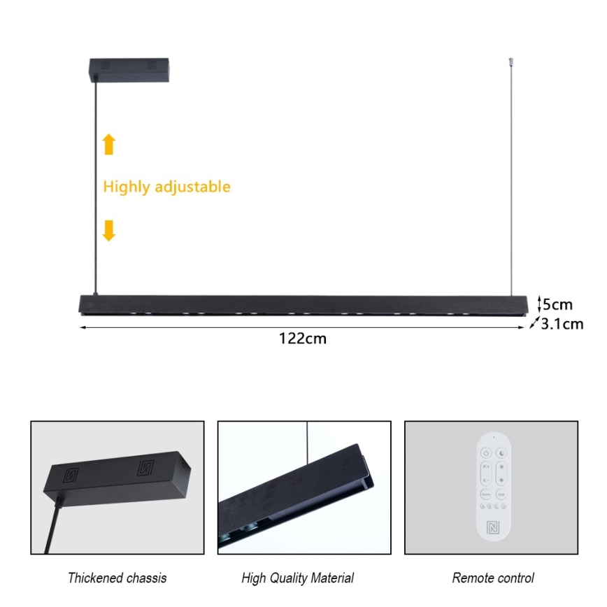 Immax NEO 07300L - Dæmpbar LED-pendel MADEIRA LED/26W/230V Wi-Fi Tuya 122 cm valnød + fjernbetjening
