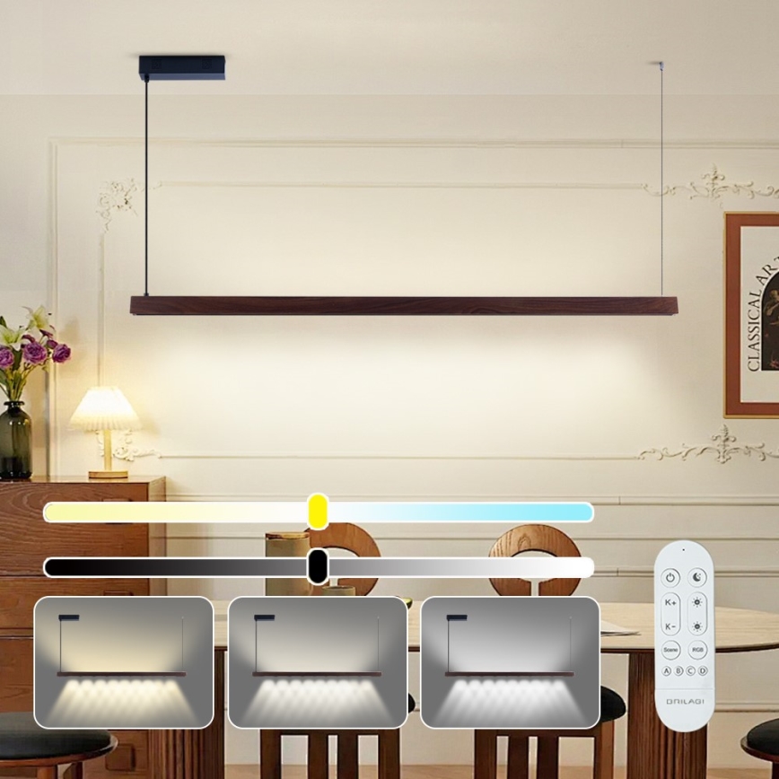 Immax NEO 07301L - LED dæmpbar pendel på wire MADEIRA LED/33W/230V Wi-Fi Tuya 152 cm valnød + fjernbetjening