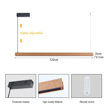 Immax NEO 07303L - LED dæmpbar pendel på kabel MADEIRA LED/26W/230V Wi-Fi Tuya 122 cm eg + fjernbetjening