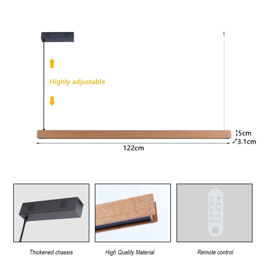Immax NEO 07303L - LED dæmpbar pendel på kabel MADEIRA LED/26W/230V Wi-Fi Tuya 122 cm eg + fjernbetjening