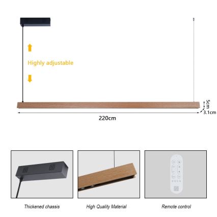 Immax NEO 07305L - LED dæmpbar pendel på wire MADEIRA LED/44W/230V Wi‑Fi Tuya 202 cm eg + fjernbetjening