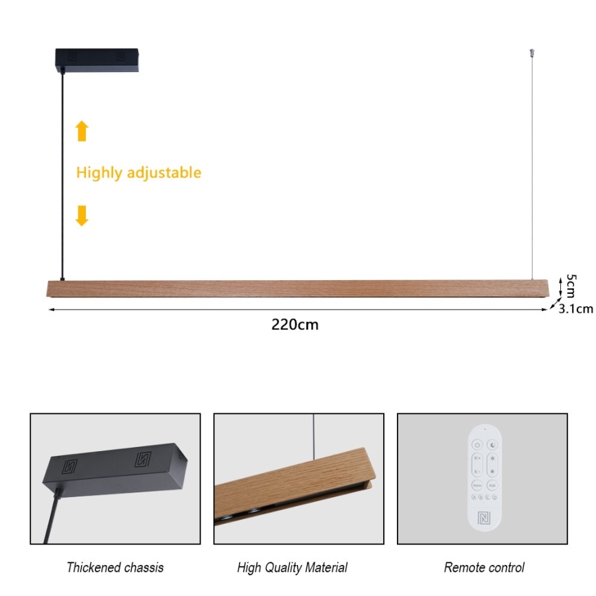 Immax NEO 07305L - LED dæmpbar pendel på wire MADEIRA LED/44W/230V Wi‑Fi Tuya 202 cm eg + fjernbetjening