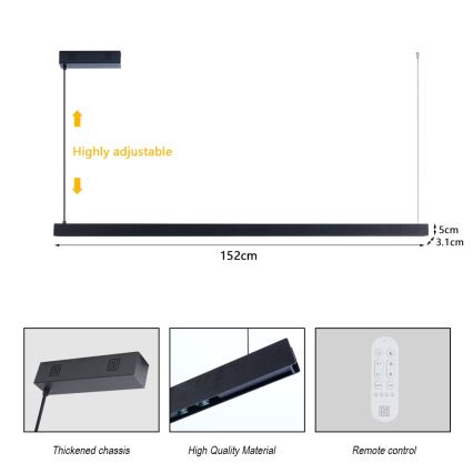 Immax NEO 07307L - Dæmpbar LED-pendel på wire MADEIRA, LED/33W/230V, Wi‑Fi (Tuya), 152 cm, sort + fjernbetjening