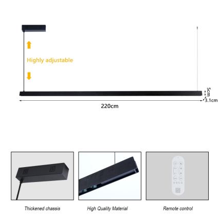 Immax NEO 07308L - LED dæmpbar pendel med wireophæng MADEIRA LED/44W/230V Wi-Fi Tuya 202 cm sort + fjernbetjening