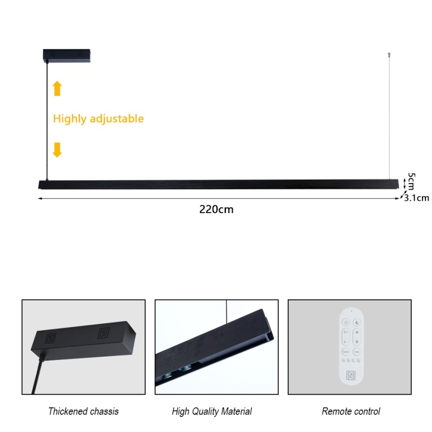 Immax NEO 07308L - LED dæmpbar pendel med wireophæng MADEIRA LED/44W/230V Wi-Fi Tuya 202 cm sort + fjernbetjening