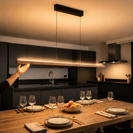 Immax NEO 07309L - Dæmpbar LED-pendel med wireophæng og sensor MADEIRA LED/37W/230V 157 cm valnød