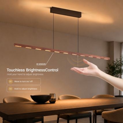 Immax NEO 07309L - Dæmpbar LED-pendel med wireophæng og sensor MADEIRA LED/37W/230V 157 cm valnød