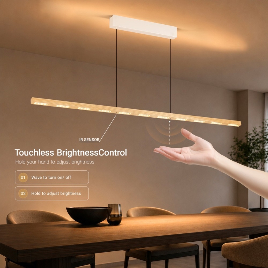 Immax NEO 07310L - LED Dæmpbar pendel på wire med sensor MADEIRA LED/37W/230V 157 cm asketræ