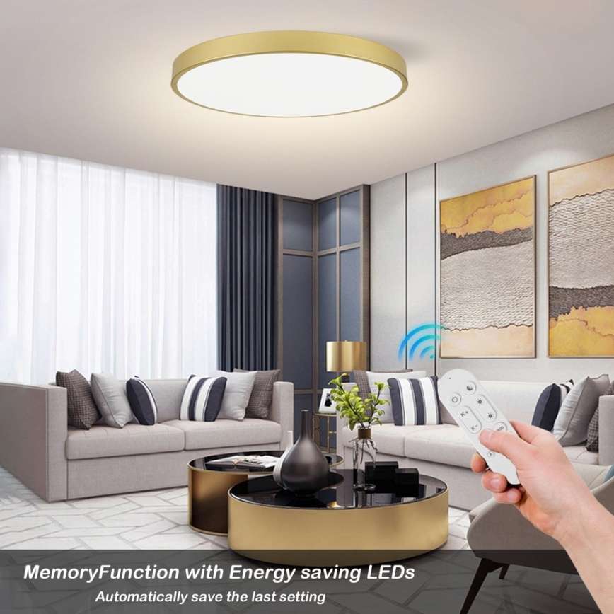 Immax NEO 07311L - SEMPLICI dæmpbar LED-loftlampe 96W/230V Ø 80 cm, Wi‑Fi Tuya, guldfarvet + fjernbetjening