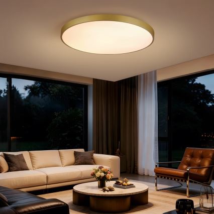 Immax NEO 07311L - SEMPLICI dæmpbar LED-loftlampe 96W/230V Ø 80 cm, Wi‑Fi Tuya, guldfarvet + fjernbetjening