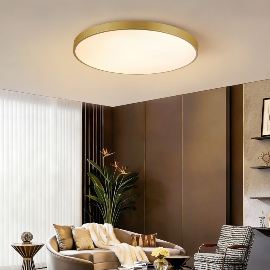 Immax NEO 07311L - SEMPLICI dæmpbar LED-loftlampe 96W/230V Ø 80 cm, Wi‑Fi Tuya, guldfarvet + fjernbetjening