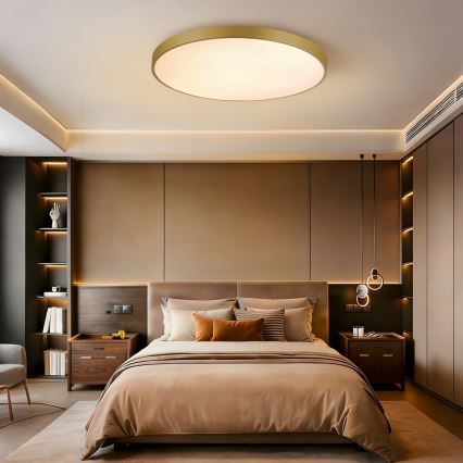 Immax NEO 07311L - SEMPLICI dæmpbar LED-loftlampe 96W/230V Ø 80 cm, Wi‑Fi Tuya, guldfarvet + fjernbetjening