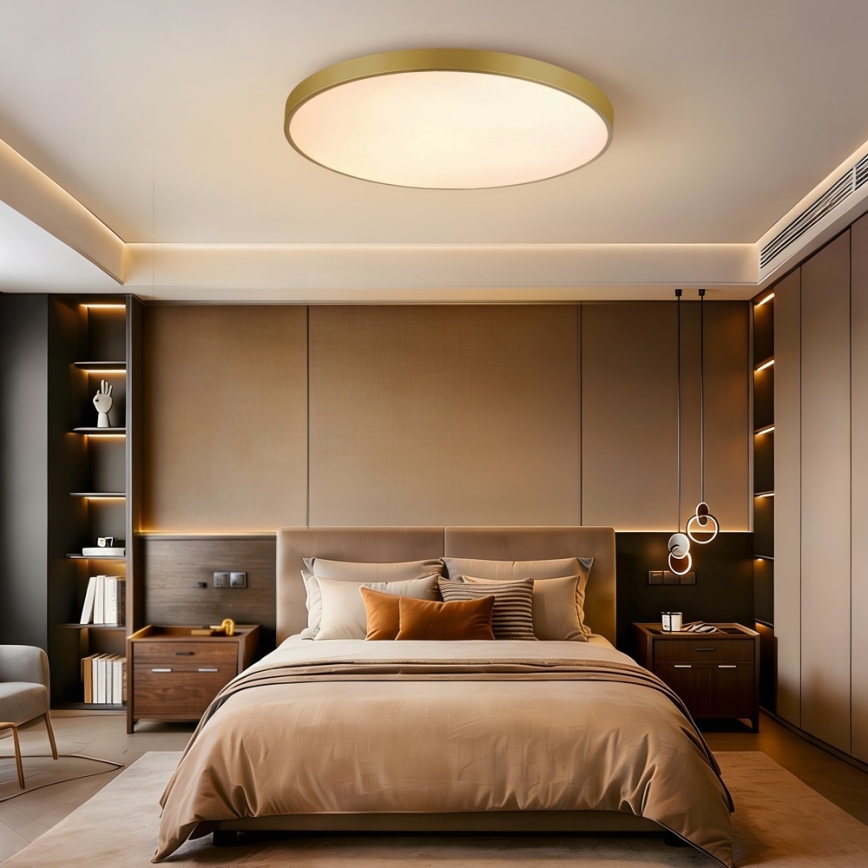 Immax NEO 07311L - SEMPLICI dæmpbar LED-loftlampe 96W/230V Ø 80 cm, Wi‑Fi Tuya, guldfarvet + fjernbetjening