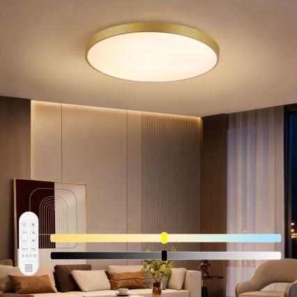 Immax NEO 07311L - SEMPLICI dæmpbar LED-loftlampe 96W/230V Ø 80 cm, Wi‑Fi Tuya, guldfarvet + fjernbetjening