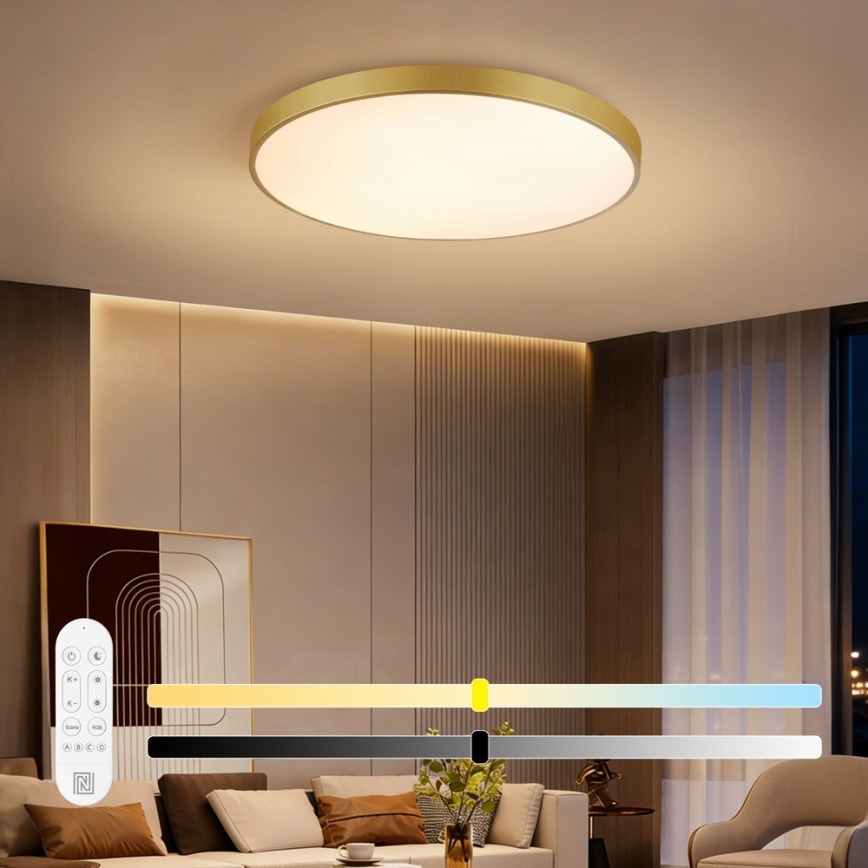 Immax NEO 07311L - SEMPLICI dæmpbar LED-loftlampe 96W/230V Ø 80 cm, Wi‑Fi Tuya, guldfarvet + fjernbetjening