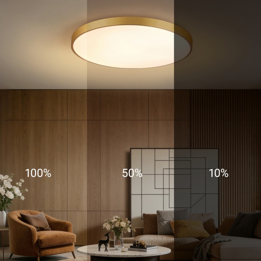 Immax NEO 07311L - SEMPLICI dæmpbar LED-loftlampe 96W/230V Ø 80 cm, Wi‑Fi Tuya, guldfarvet + fjernbetjening