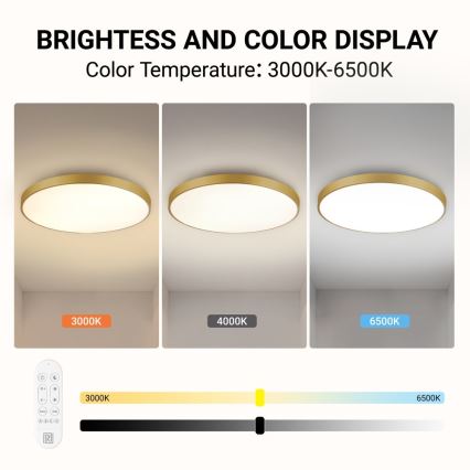 Immax NEO 07311L - SEMPLICI dæmpbar LED-loftlampe 96W/230V Ø 80 cm, Wi‑Fi Tuya, guldfarvet + fjernbetjening