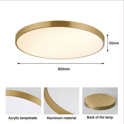 Immax NEO 07311L - SEMPLICI dæmpbar LED-loftlampe 96W/230V Ø 80 cm, Wi‑Fi Tuya, guldfarvet + fjernbetjening
