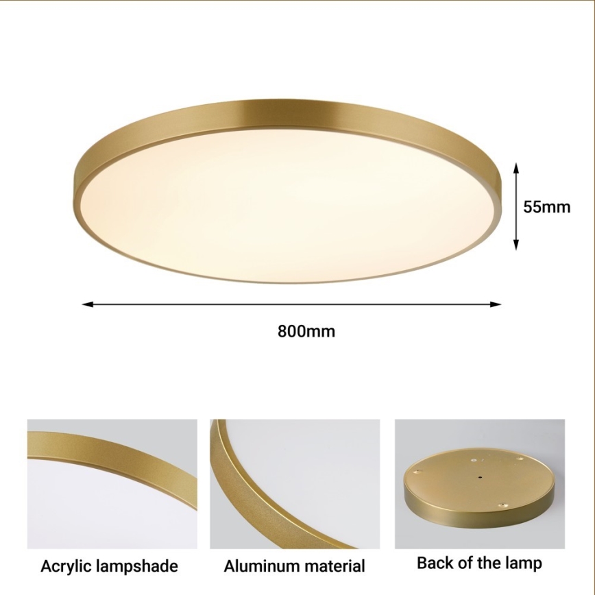 Immax NEO 07311L - SEMPLICI dæmpbar LED-loftlampe 96W/230V Ø 80 cm, Wi‑Fi Tuya, guldfarvet + fjernbetjening