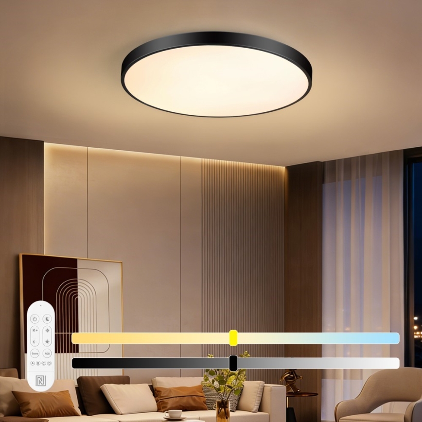 Immax NEO 07313L - LED-dæmpbar loftlampe SEMPLICI LED/96W/230V Ø 80 cm Wi-Fi Tuya sort + fjernbetjening
