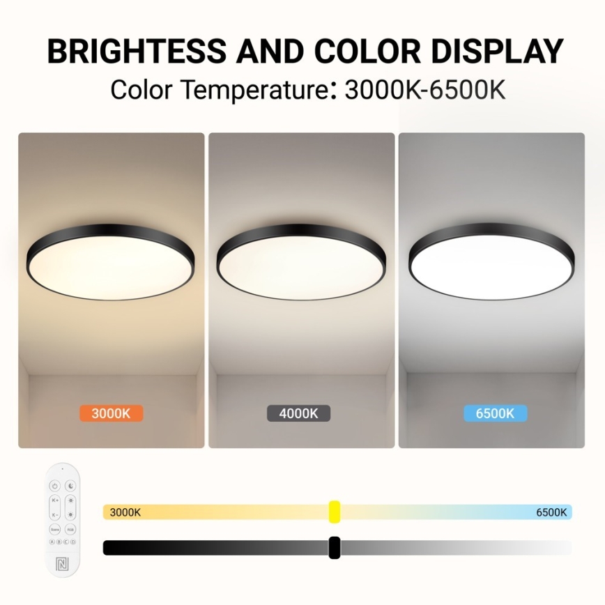 Immax NEO 07313L - LED-dæmpbar loftlampe SEMPLICI LED/96W/230V Ø 80 cm Wi-Fi Tuya sort + fjernbetjening