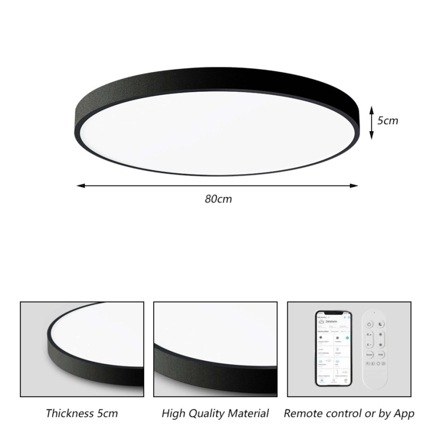 Immax NEO 07313L - LED-dæmpbar loftlampe SEMPLICI LED/96W/230V Ø 80 cm Wi-Fi Tuya sort + fjernbetjening