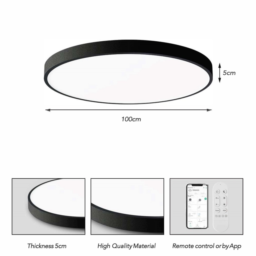 Immax NEO 07314L - SEMPLICI dæmpbar LED-loftlampe LED/128W/230V Ø 100 cm Wi-Fi Tuya sort + fjernbetjening