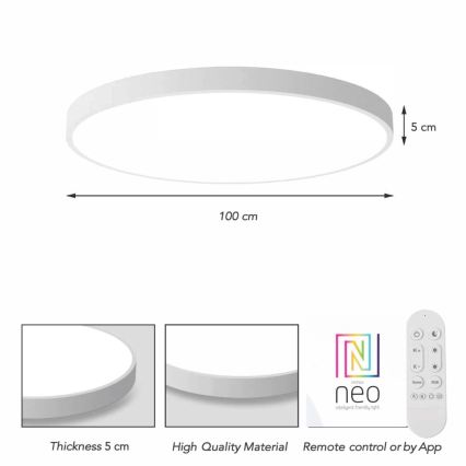 Immax NEO 07316L - Dæmpbar LED-loftlampe SEMPLICI LED/128W/230V Ø 100 cm, Wi-Fi Tuya, hvid + fjernbetjening