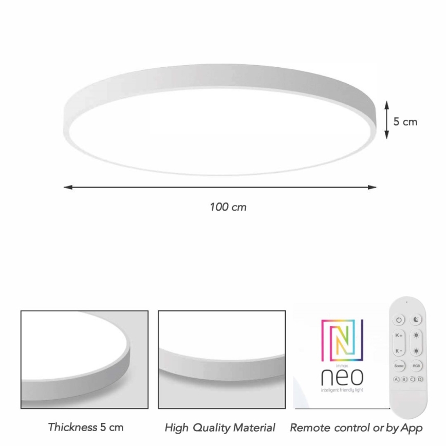 Immax NEO 07316L - Dæmpbar LED-loftlampe SEMPLICI LED/128W/230V Ø 100 cm, Wi-Fi Tuya, hvid + fjernbetjening