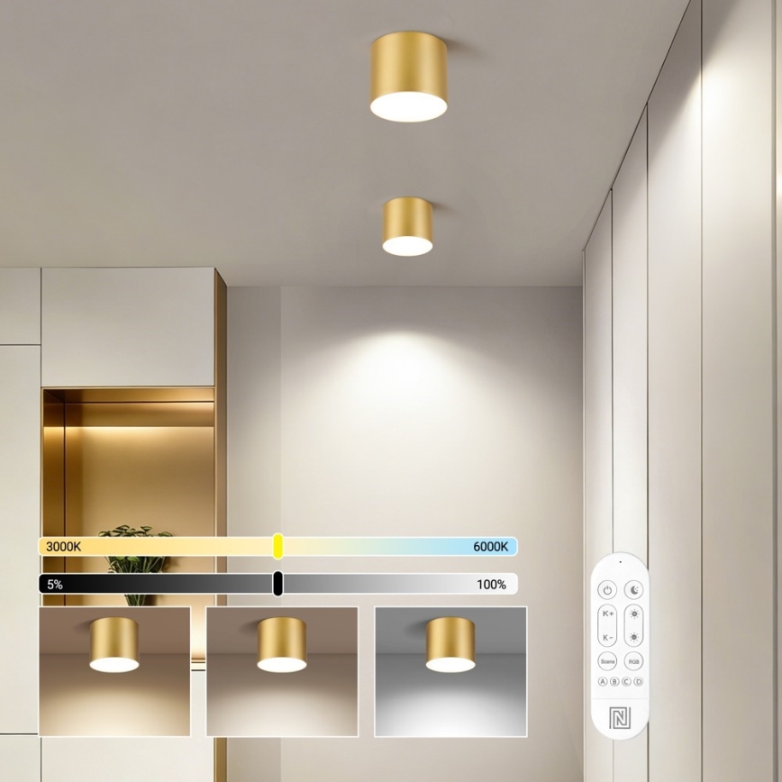 Immax NEO 07317L - RONDATE LED dæmpbar loftlampe LED/18W/230V Ø 11,5 cm Wi‑Fi Tuya guld