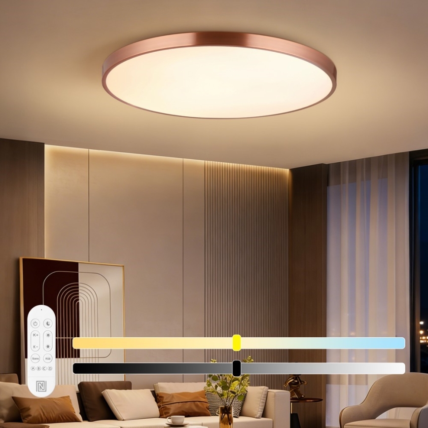 Immax NEO 07324L - Dæmpbar LED-loftlampe SEMPLICI LED/128W/230V Ø 100 cm Wi‑Fi Tuya, guld + fjernbetjening