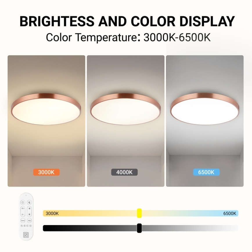 Immax NEO 07324L - Dæmpbar LED-loftlampe SEMPLICI LED/128W/230V Ø 100 cm Wi‑Fi Tuya, guld + fjernbetjening