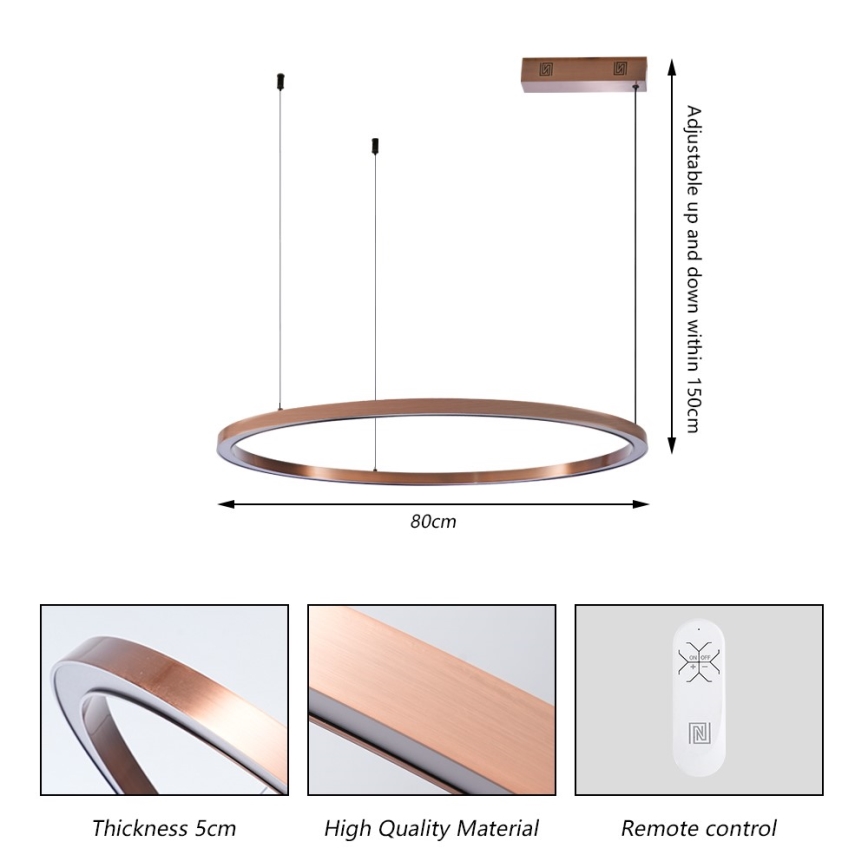 Immax NEO 07327L - LED dæmpbar pendel på wire FINO LED/55W/230V 80 cm Tuya rosaguld + fjernbetjening