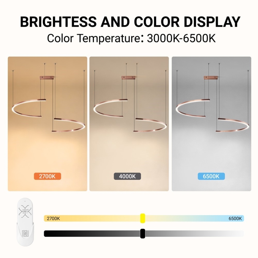 Immax NEO 07328L - Dæmpbar LED-pendel på kabel FINO LED/72W/230V 120 cm Tuya roseguld + fjernbetjening