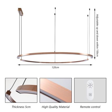 Immax NEO 07328L - Dæmpbar LED-pendel på kabel FINO LED/72W/230V 120 cm Tuya roseguld + fjernbetjening