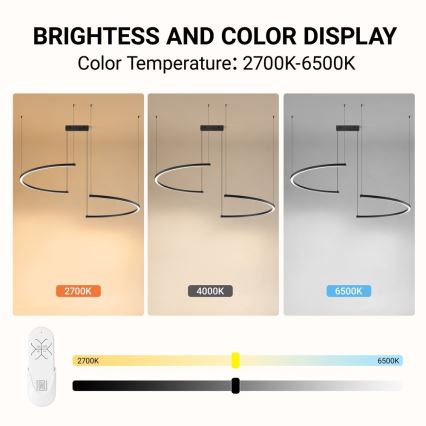 Immax NEO 07329L - Dæmpbar LED-pendel på vaier FINO LED/72W/230V 120 cm Tuya sort + fjernbetjening