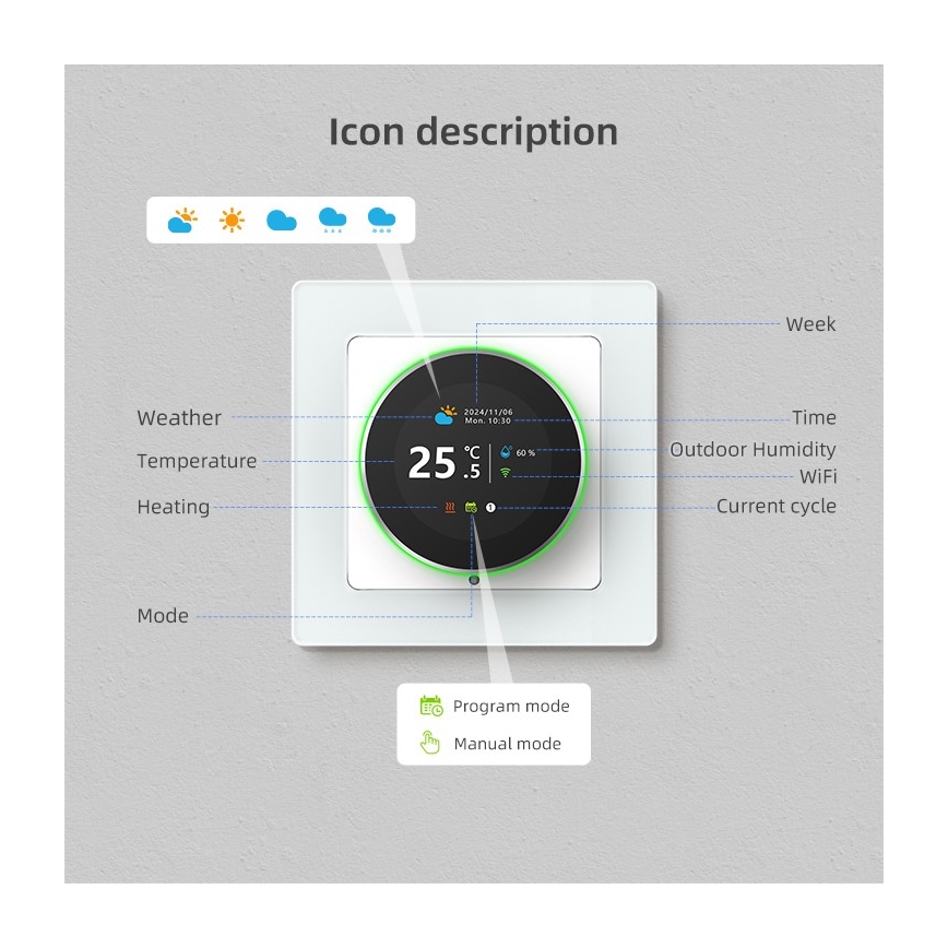 Immax NEO 07534L - Termostat til gulvvarme SMART 230V/3A Wi-Fi Tuya