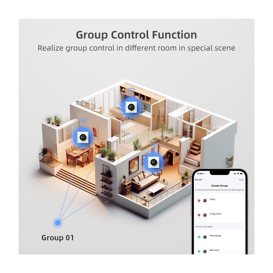 Immax NEO 07535L - SMART termostat til elektrisk gulvvarme 230V/16A Wi-Fi Tuya