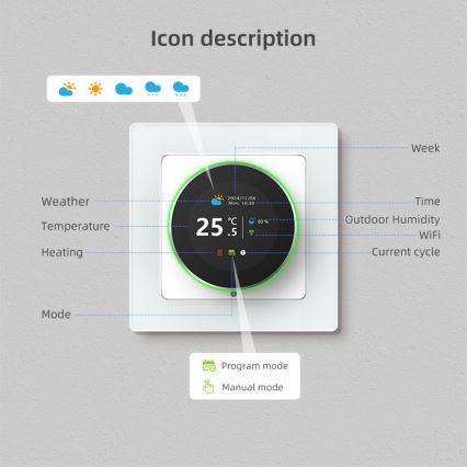Immax NEO 07535L - SMART termostat til elektrisk gulvvarme 230V/16A Wi-Fi Tuya