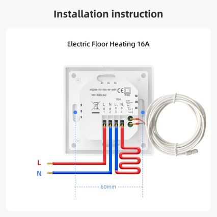 Immax NEO 07535L - SMART termostat til elektrisk gulvvarme 230V/16A Wi-Fi Tuya