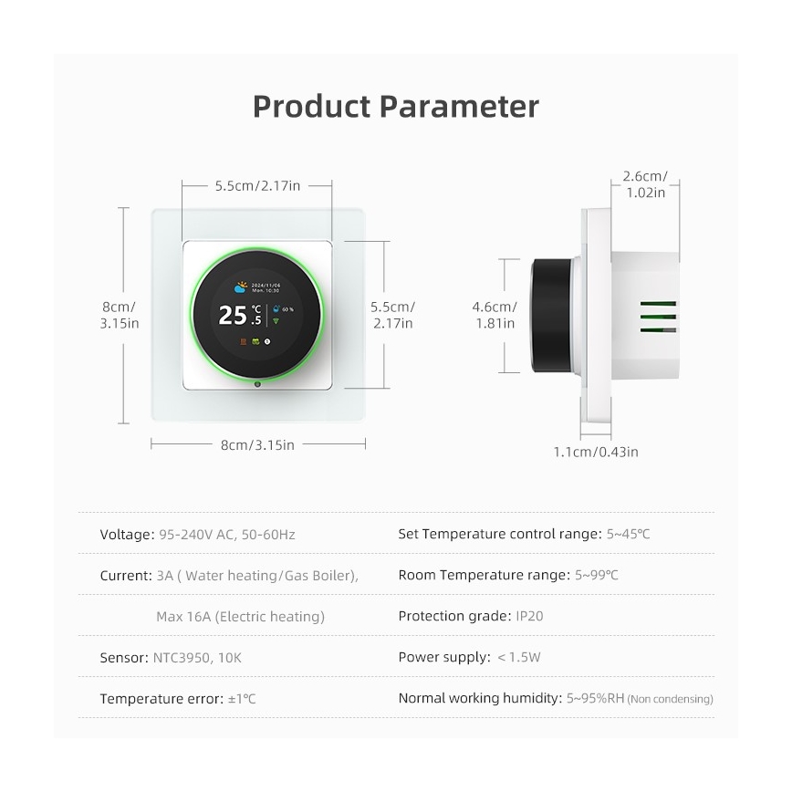 Immax NEO 07535L - SMART termostat til elektrisk gulvvarme 230V/16A Wi-Fi Tuya