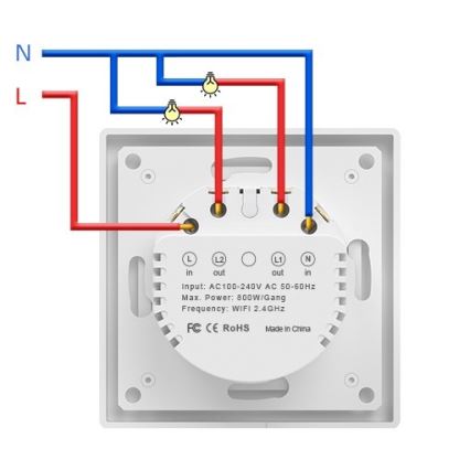 Immax NEO 07539L - SMART 2-knaps afbryder 230 V med Wi‑Fi (Tuya)