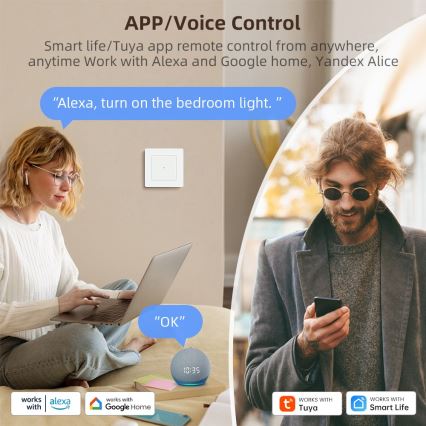 Immax NEO 07550L - Smart 2-knaps afbryder 230 V Tuya