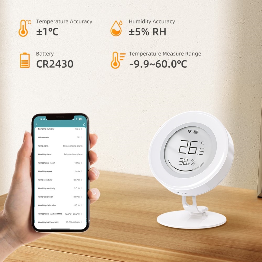 Immax NEO 07557L - Smart temperatur- og fugtighedssensor 1xCR2430 Tuya