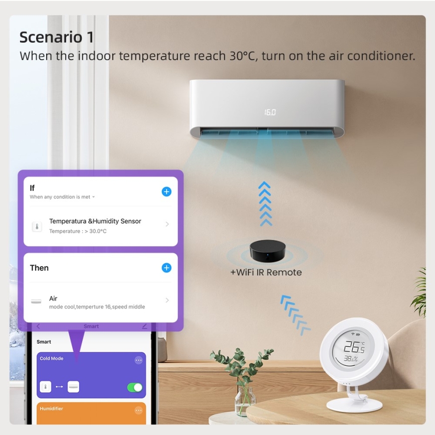 Immax NEO 07557L - Smart temperatur- og fugtighedssensor 1xCR2430 Tuya