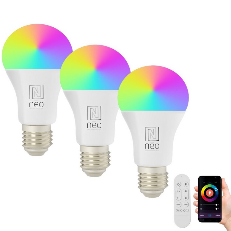 Immax NEO 07712CDO-SÆT 3xLED RGB Lyspære dæmpbar E27/9W/230V Wi-Fi Tuya + fjernbetjening