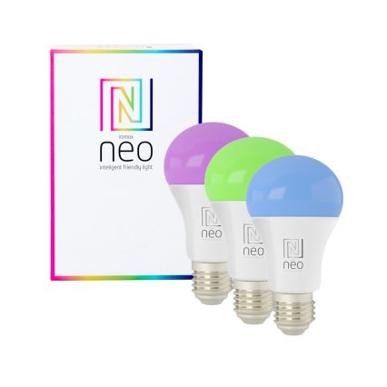 Immax NEO 07712CDO-SÆT 3xLED RGB Lyspære dæmpbar E27/9W/230V Wi-Fi Tuya + fjernbetjening