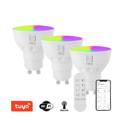 Immax NEO 07724CDO - Sæt med 3 stk. LED RGB+CCT, dæmpbar GU10-pære 4,8W/230V 2700-6500K Wi-Fi Tuya + fjernbetjening