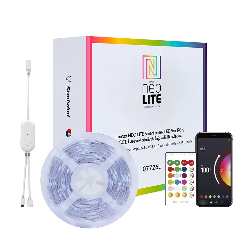 Immax NEO 07775L - LED RGB+CCT Lysbånd dæmpbart NEO LITE LED/48W/230V 10 m IP65 MUSIC Wi-Fi Tuya + fjernbetjening