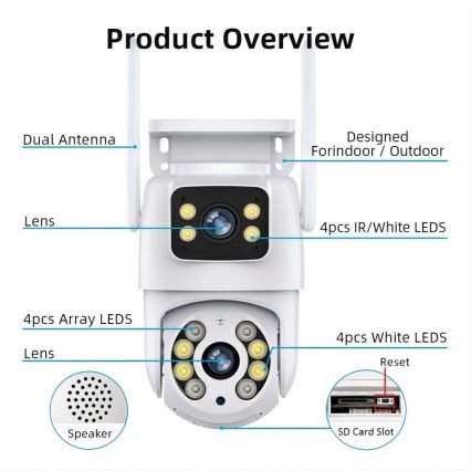 Immax NEO 07783L - Smart udendørskamera med sensor DOUBLE 355° P/T 2x2MP IP65 Wi-Fi Tuya